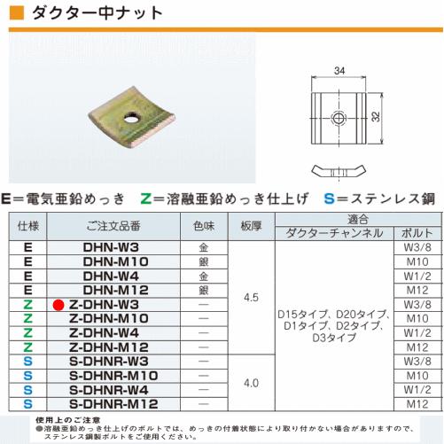 ネグロス電工  Z-DHN-W3 【10個セット】　ダクター中ナット 【適合ボルト W3/8用】