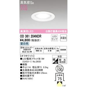 オーデリック OD361204NDR LED電球ダウンライト Φ100 高気密SB形 非調光R15クラス 2白熱灯60W相当 昼白色
