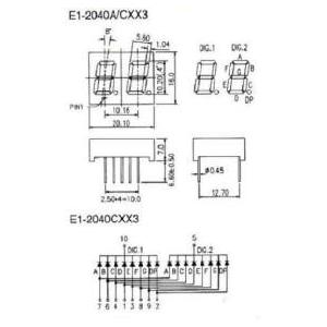 7セグメントLED/2個セット E1-2040CHY3の商品画像