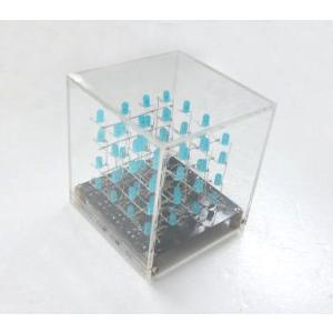 3D 青色LED CUBE 4 x 4 x 4(完成品）｜denshi