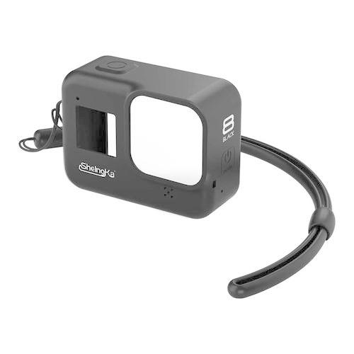 Gopro Hero8用 シリコンケース ストラップ付き 黒