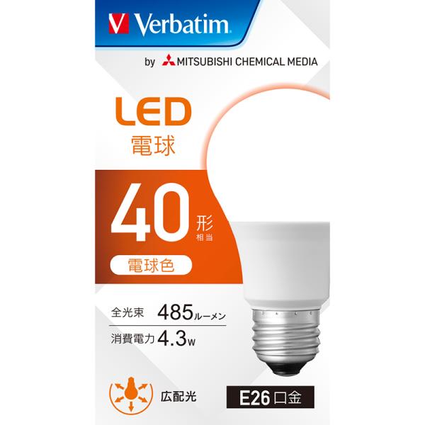 三菱化学メディア Verbatim LED電球 一般電球A形 40w形 E26 広配光 電球色 LD...