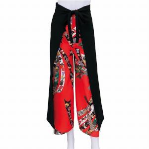 よさこい パンツ 巻スカート風 赤黒 衣装 ポリエステル100% YOSAKOI ソーラン 祭り ダンス 舞踊 踊り 舞台 ステージ 男女兼用 (60639)
