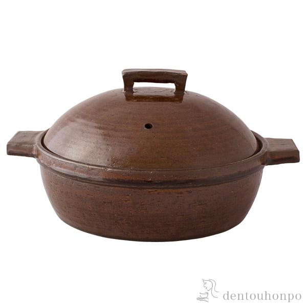 ビストロ蒸し鍋 アメ 小（2〜3人用） レシピ・陶製すのこ（蒸し鍋）・トング付き ( 長谷園 手作り...