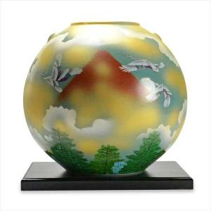 九谷焼 花瓶 本金青粒割取 12.5号 ( 木札名入れ有料 ガラス フラワー