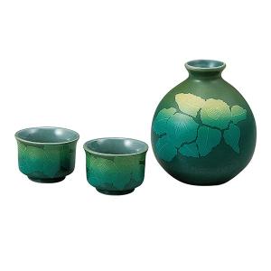 人間国宝徳田正彦九谷焼旭窯線文酒器徳利2本及びぐい飲み5個セット