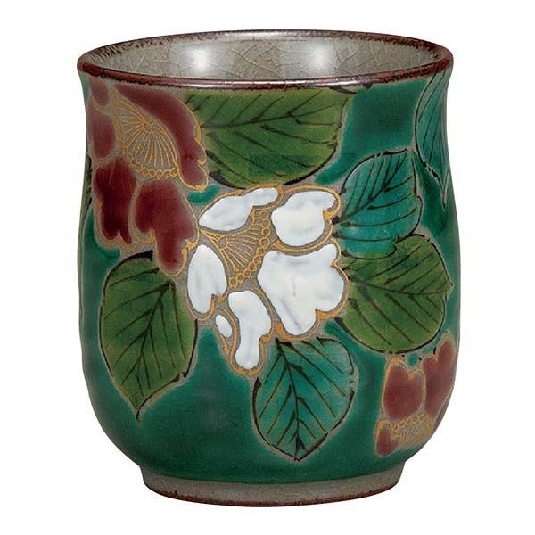 九谷焼 湯呑 グリーン山茶花 ( 湯のみ ゆのみ 湯飲み 湯呑み 陶器 九谷焼 結婚 出産 内祝い ...