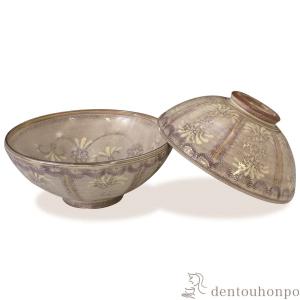 茶道具 抹茶茶碗 京焼き 紫三島 彩華紋（縦筋紋） 森里陶楽作 ネ-16 京