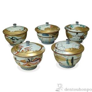 九谷焼 蓋付茶器セット 花紋 ( 初任給 プレゼント 母の日 茶器セット