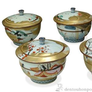 蓋付お茶呑茶碗 絵変わり 源氏物語 5客セット...の詳細画像1