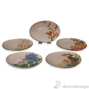 椿皿 溜 5枚 ( 初任給 プレゼント 母の日 和食器セット お皿 揃える