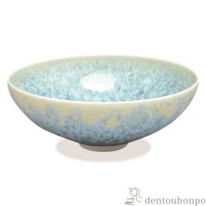 九谷焼 茶道具 抹茶茶碗 青粒鉄仙（新古今和歌集細字入り） 錦泉作