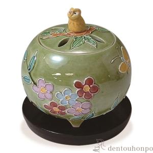 九谷焼 香炉 渦打青粒唐草 ( 木箱名入れ有料 木札名入れ有料 お香 線香