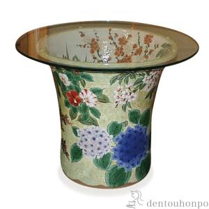 テーブル 四季草花 1個 ( 名入れ有料 ファニチャー 屋外 アウトドア 庭 おしゃれ 清水焼 京焼 周年 創立 上場 竣工 誕生日プレゼント 還暦祝い 古希 )