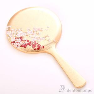 桜に流水 箔姫手鏡 ( 箔一 ハンドミラー コンパクト お土産 記念品 アンティーク 金沢金箔 結婚 出産 内祝い 引き出物 金婚式 誕生日プレゼント )