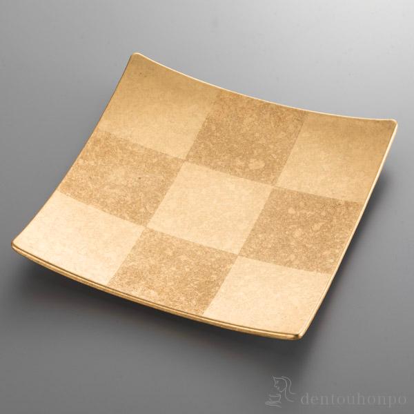 市松　スクエアプレート (L) (金) ( 箔一 おしゃれ ブランド せんす 和柄 うちわ 金沢金箔...