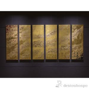 本金箔6連パネル 誕生と躍動 ( 額縁 飾り フレーム 人気 おすすめ 金沢金箔 周年 創立 上場 竣工 誕生日プレゼント 還暦祝い 古希 喜寿 米寿 退職 )