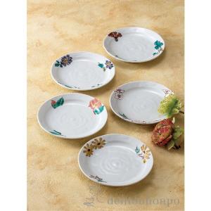 楕円皿揃 白掛五草花 5個セット ( 名入れ有料 退職祝い 定年 和食器