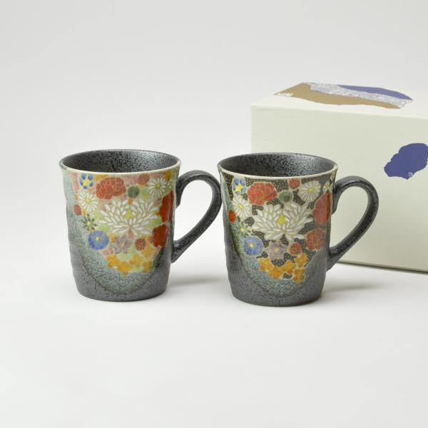 九谷焼 ペアマグカップ 花詰 ( 敬老の日 プレゼント 実用的 プレゼント デザイン マグ オリジナ...