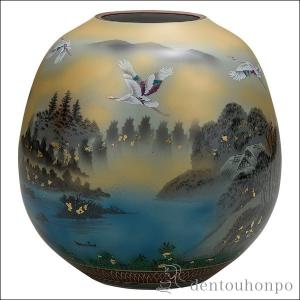 九谷焼 花瓶 本金青粒割取 12.5号 ( 木札名入れ有料 ガラス フラワー