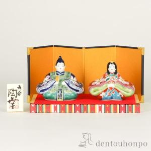 九谷焼　九谷長峰　在銘　雛人形　細描盛　（台・屏風・立札付 ) 九谷焼 九谷長峰 在銘 雛人形 細描盛 （台・屏風・立札付 )