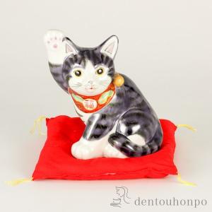 九谷焼 鯛乗り招猫 毛長三毛 5号 ( 木札名入れ有料 敬老の日