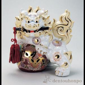 九谷焼 獅子 本金花詰 3号 ( 木箱名入れ有料 木札名入れ有料 置物 玄関