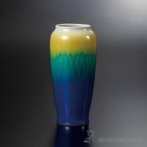 九谷焼 花瓶 本金青粒割取 12.5号 ( 木札名入れ有料 ガラス フラワー