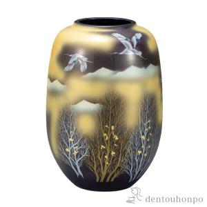 九谷焼 花瓶 金箔鶴木立連山 10号 花台付 ( 木札名入れ有料 初任給