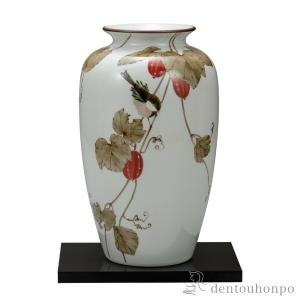 九谷焼 花瓶 本金青粒割取 12.5号 ( 木札名入れ有料 ガラス フラワー