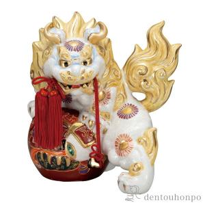 九谷焼 立獅子 緑彩 12号 ( 木札名入れ有料 退職祝い 定年 置物 幸運