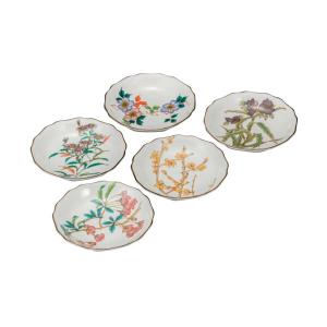 楕円皿揃 白掛五草花 5個セット ( 名入れ有料 退職祝い 定年 和食器