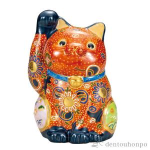 九谷焼 絵馬招き猫 金三毛 4.5号 ( 退職祝い 定年 置物 幸運 開運