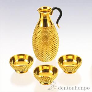 純金 酒器セット 霰 A 千呂利2個/猪口5個 ( 木札名入れ有料 高級 コレクション 美術品 工芸品 伝統 東京銀器（金工芸） 周年 創立 上場 竣工 開店 )