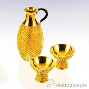 純金 酒器セット 霰 B 千呂利単品/高台猪口2個 ( 木札名入れ有料 高級 コレクション 美術品 工芸品 伝統 東京銀器（金工芸） 周年 創立 上場 竣工 )