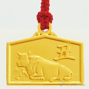 K18 根付 絵馬 丑 ( ストラップ 美術品...の詳細画像1