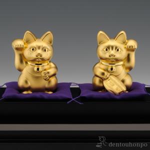 純金 招き猫揃 100g ( 木札名入れ有料 ...の詳細画像1