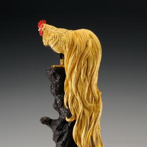 純金 尾長鶏 彩色 80g ( 木札名入れ有料 高級 コレクション 美術品