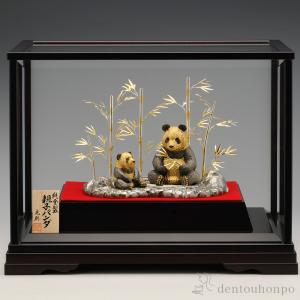 純金 親子パンダ 彩色 100g ( 木札名入れ有料 高級 コレクション 美術品 工芸品 伝統 東京銀器（金工芸） 周年 創立 上場 竣工 開店 事務所移転 )