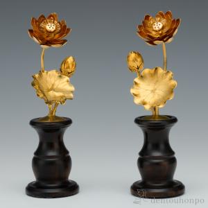 純金 蓮常花揃 3本立 80g ( 木札名入れ有料 お寺 仏壇 ブランド おすすめ 人気 東京銀器（金工芸） プレゼント お祝い お返し お礼 令和 海外 日本 男性 )