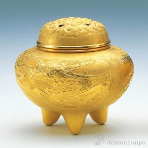 純金 香炉 龍 B 350g 2.5号 ( 木札名入れ有料 お寺 仏壇 ブランド おすすめ 人気 東京銀器（金工芸） プレゼント お祝い お返し お礼 令和 海外 日本 男性 )