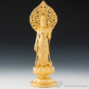 純金 聖観世音菩薩 210g ( 木札名入れ有料 仏壇 寺院 仏様 日本 仏具 東京銀器（金工芸） 法要 メモリアル 法事 祈念 弔事 寄進 奉納 開店 事務所移転 )