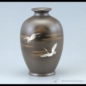 高岡銅器 銅製花瓶 福丸形 鶴 美術工芸品 記念品 花活 : 日本ものこと