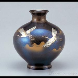 【送料込み】伝統工芸 高岡銅器 喜泉（秀清）造 喜宝形ノ花瓶　青銅花瓶 共箱アリ 高岡銅器 銅製花瓶 鳳祥 小鳥 12号 美術工芸品 記念品 花活 : 日本もの