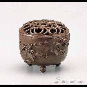 銅製 布袋文香炉 焼朱銅色 ( お香 線香 リラックス 仏具 人気 高岡銅器