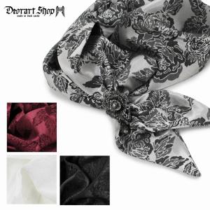 ゴシック・ローズ柄 ジャガード・ アスコットタイ・サテン・スカーフ・ストール・ゴシック