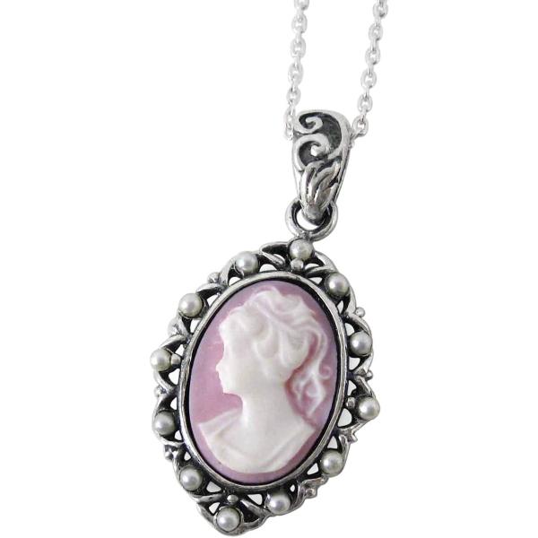 Cameo and Simulated Pearl Framed Darian Pendant Ne...