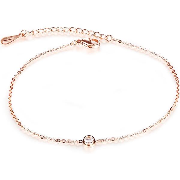 【並行輸入品】レディースアンクレット18 KローズゴールドTone Lucky CZ足チェーン夏アク...