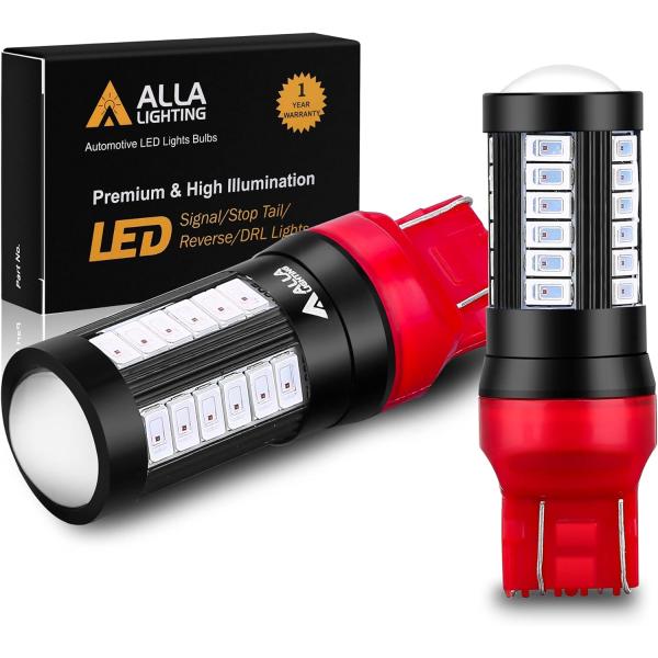 Alla Lighting T20ベース 7440 7443 ストロボLEDブレーキライト電球、赤点...