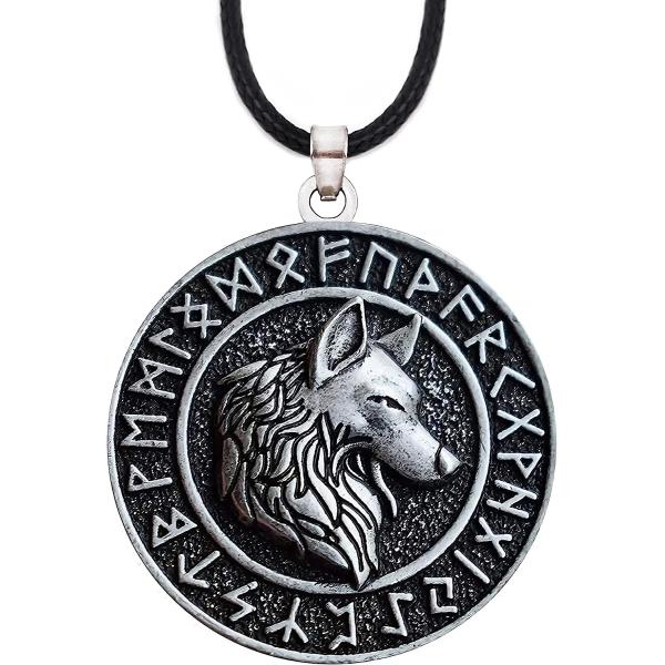 【並行輸入品】HAQUIL バイキングジュエリー バイキングルーン コイン ウルフペンダント レザー...